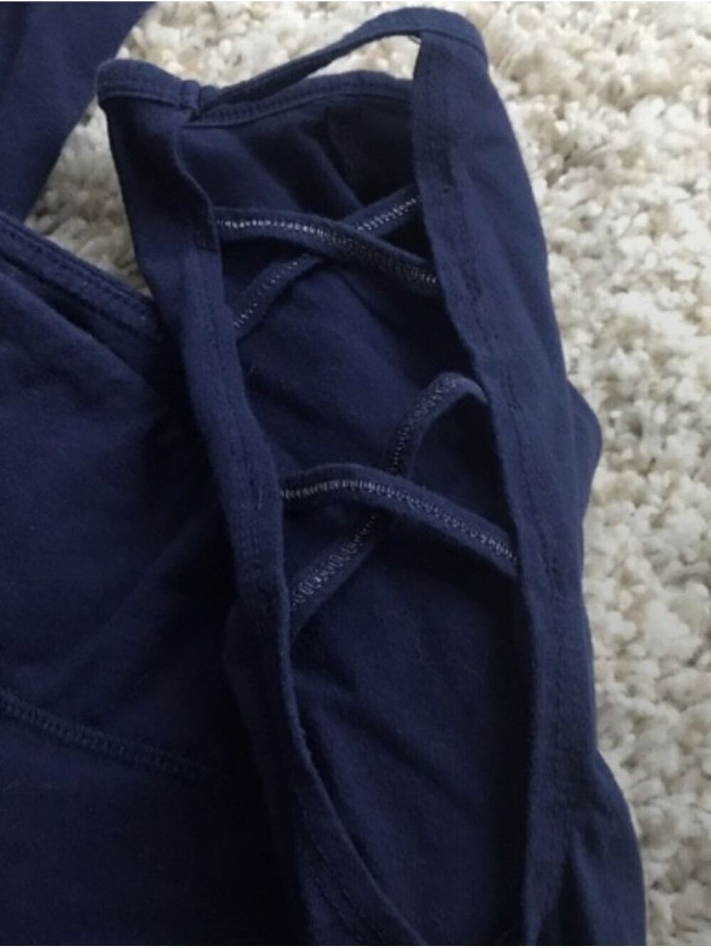Yoga High Rise Blue Leggings With Criss Cross Cut Out On Legs - Picture 3 of 3